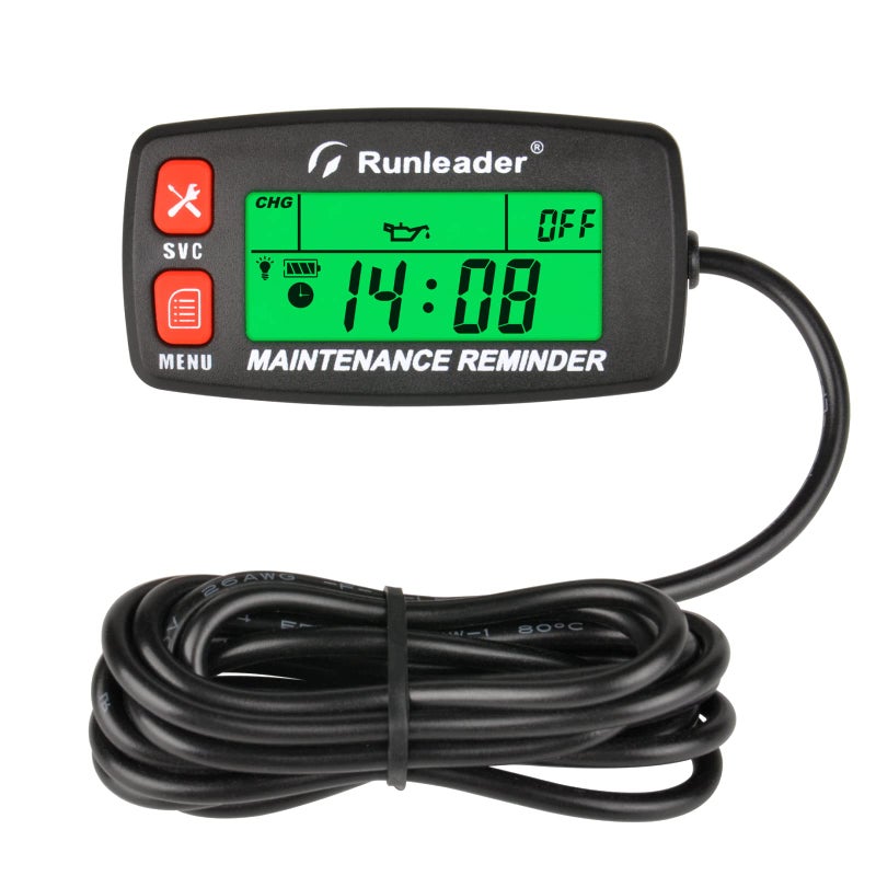 Runleader Digital Maintenance Tach Hour Meter Gauge,RPM Alert,Backlight Display,Battery Replaceable,Used for Small Gas Engine, Works on Garden Tractor Motorcycle Generator Snowmobile Chainsaw Marine. - Image 1